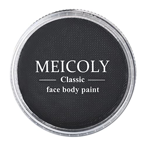 MEICOLY Black Face Body Paint, tinta facial clássica ativada por água para adultos, bolo único à base de água, crianças e palhaço sfx maquiagem Halloween natal, preto