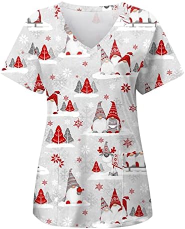 Túnica feminina túnica de manga curta de gola em vullover em uniforme de alerta de rúmica de natal de natal