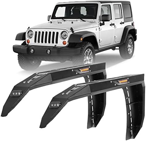 Fenders frontal roxx pares para 2007-2018 Jeep Wrangler JK/ JKU 2/4 Portas, Fenders frontais Flares com LED LUZES DE Turn Light Signal Lights, Luzes de posição LED, motorista e lado do passageiro