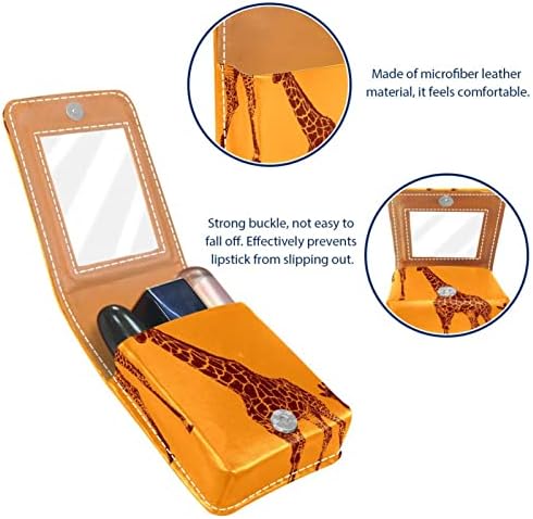 Caso de batom mini mini com espelho para bolsa, o suporte de maquiagem cosmético de couro de girafa africano, segura