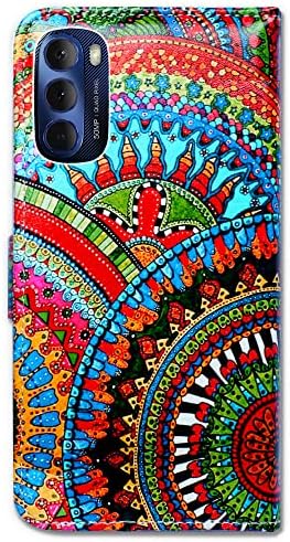 Bcov Moto G Stylus 2022 Caixa, Mandala colorida Padrão de couro Flip Phone Caixa Caixa de carteira com suporte de cartas Kickstand