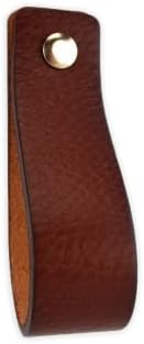 Força bruta - gaveta de couro puxadores - conhaque - 6 pcs - 7-7/8 x 1 '' - maçaneta de couro - puxadores de cômoda de couro - botões de cômodos de armário - alças da cômoda