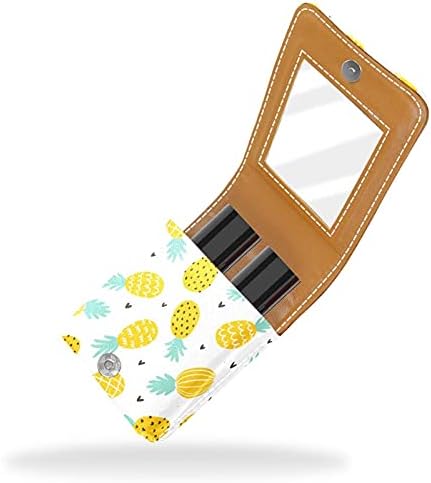 Caixa de batom mini mini com espelho para bolsa, abacaxi amarelo de kawaii e corações bolsa de maquiagem cosmética, segura