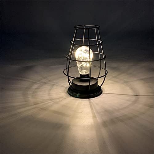 Luz noturna de ferro, lâmpada de mesa vintage, preto retro industrial de fio de fio de fio de metal de fio de gaiola de gaiola de