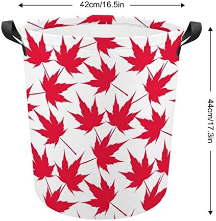 Canadá Red Maple folhas cestas de roupa com alças de roupas redondas dobráveis ​​e travessuras de roupas de armazenamento