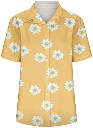 Camisetas de botão de impressão floral para mulheres de manga curta V Blouse de pescoço de colarinho de verão Túps de negócios