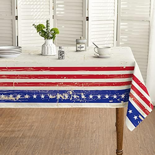 Horaldaily 4 de julho Trepa de mesa 60x84 polegadas, Patriótico Old American Flag da Independência Dia do Memorial Day Tampa para Picnic Dinner Decor