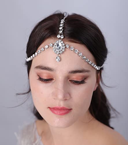 Sither Crystal Head Chain for Women Declaração de Noiva Cabeça Crystal Pérolas Tansel Capace de faixa para o casamento