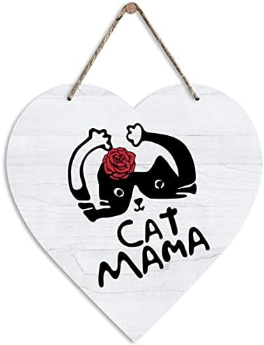 Presentes de amantes de gatos gatos mama de madeira pendurada em forma de coração em forma de madeira sinal