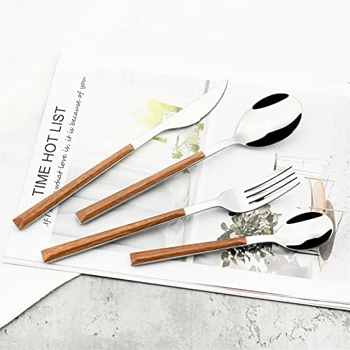 24pcs imitação de madeira de madeira conjunto de talheres de aço inoxidável conjunto de utensílios de aço