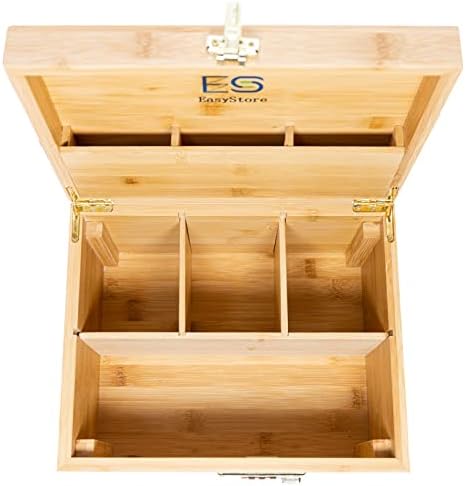 ES - EasyStore - Caixa de esconderijo de armazenamento de bambu premium grande, bandeja de bamoo, frascos de vidro, caixa de armazenamento com trava numérica combo.