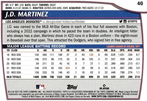 2023 Topps Big League #40 J.D. Martinez Baseball Card Dodgers