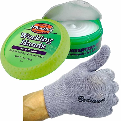 Creme para as mãos para as mãos rachadas e as luvas de reparo manual do pacote: O'Keeffe's Working Hands Cream, luvas hidratantes em gel homens ou mulheres