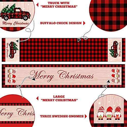 Runner de mesa de Natal Ourwarm, Buffalo Table Runner Runner de Buffalo, Caminhão Vermelho de Christmas e Gnomos Suecos, Decoração