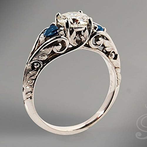 Jóias Aura Jóias Antigas 925 Prata Branca e Blue Sapphire Ring Proposta de jóias de noivado