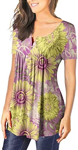 Amxyfbk feminino boho impressão floral tops tops de manga curta camisetas plissadas de decote em V