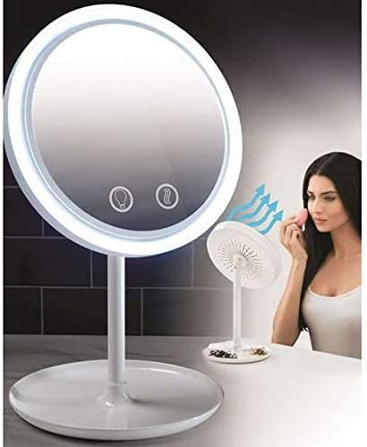 Maquiagem de 7,9 polegadas com luzes LED e vaidade cosmética ajustável da cabeça do ventilador 5x ampliação