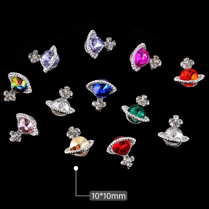 60PCs/Box Luxury Nail Art Acessórios Saturn Planet Charms Rhinestones Manicure Ornament Crystal Nail Ferramentas -