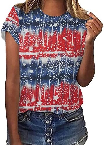 2023 Womens America Flag tshirt 4 de julho Tshirt Casual Crew Neck Manum Summer Tops Tops de túnica casual de blusa casual