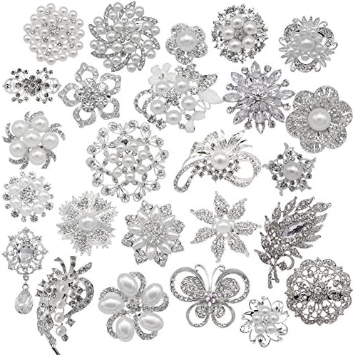 LOTE DE EGLOMART 25pcs broches de strô, kit de buquê de casamento de cristal de pérola Big Set