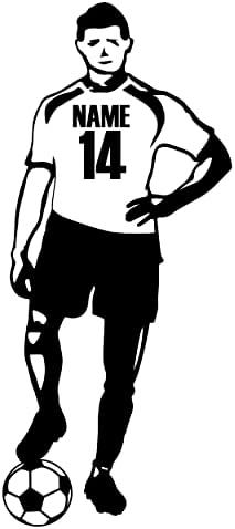 Nome e número personalizados do jogador de futebol para meninos decoração de quarto - nome dos meninos personalizados para decalque de vinil de parede com jogador de futebol e sua perna na bola de futebol - decoração de esportes