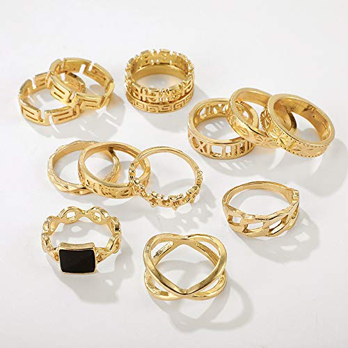 Missgrace Boho Gold Black Stones Cross Ring Conjunto de dedos Define anéis de junta vintage para mulheres e meninas 13pcs