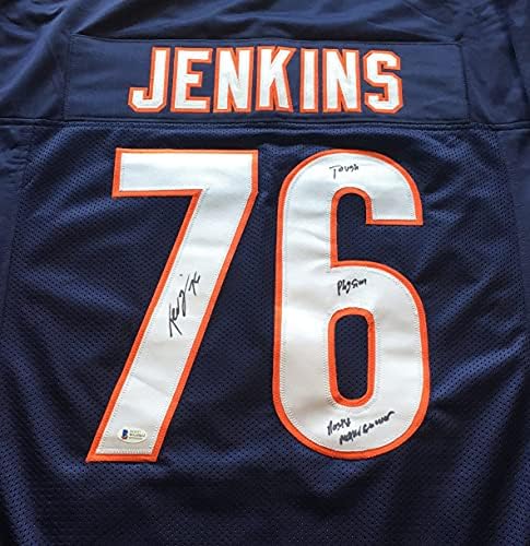 Teven Jenkins assinou a camisa de futebol azul autografada com Beckett Coa - tackle ofensivo de Chicago Bears - tamanho XL