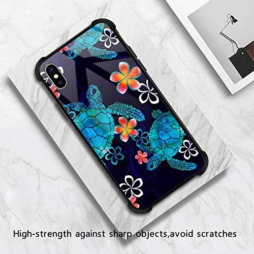 Tartaruga e flores iPhone XS Gráfico para meninos, design de padrões de imagens Caixa traseira à prova de choques anti-arranhões