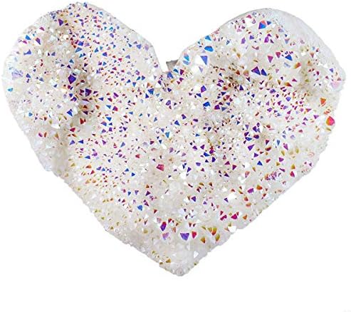 Sunyik Love Heart Heart Rainbow Titanium Concled Crystal Cluster, Cura Crystal Drusy Geode Gemstone Figure para o Dia dos Namorados,
