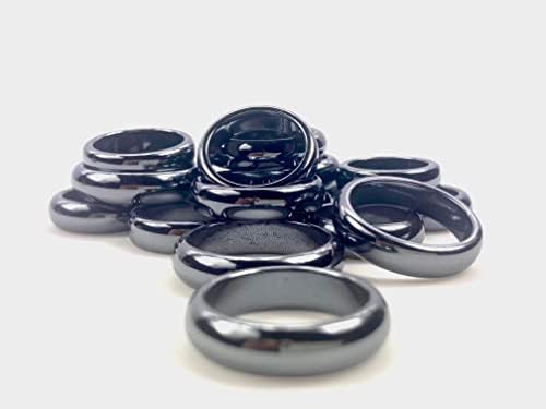 Anéis redondos de hematita genuína definir anel de energia negativo anel de hematita de pedra de pedra meninas homens homens meninos - 20 anéis, tamanho da variedade