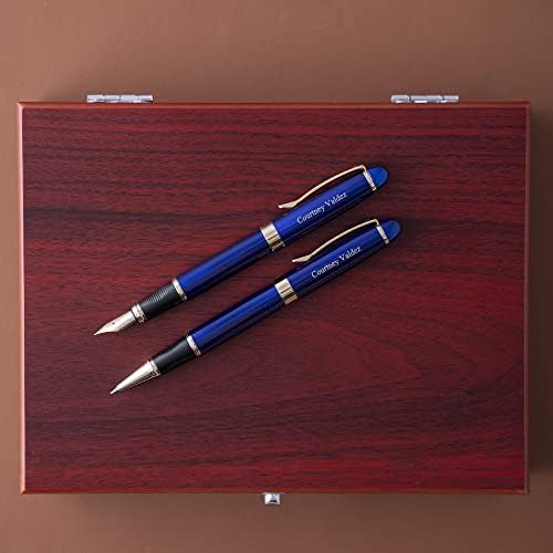 Canetas da prole | Alexandria -Fountain Pen e Rollerball Pen do Alexandria gravado/personalizado com estojo - azul. Preencidido