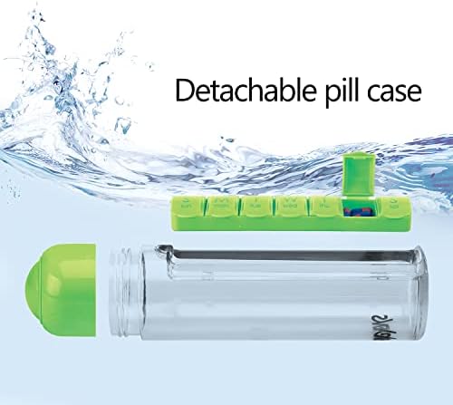 Synergy Water Bottle & Pill Organizer - Recipiente de armazenamento de viagem para água, suco, vitaminas - Pillbox portátil
