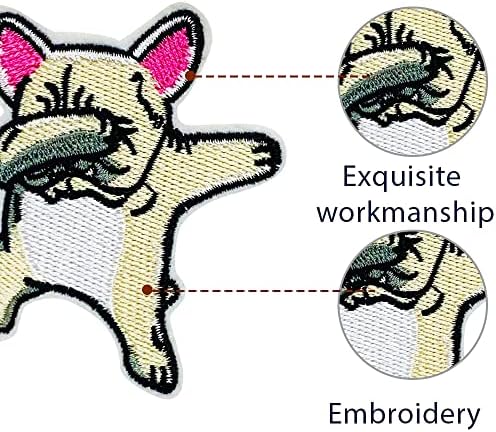 Ferro bordado de Obokata em manchas, dabbing bege bulldog dançando adesivo, cães de swag dabbing distintivo de dança costurar