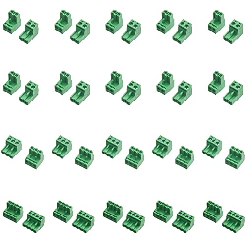 Bridgold 40pcs 3Types 2Edg 5.08mm Bloco de terminal verde fLuggable Soquete, orifício de parafuso separado.