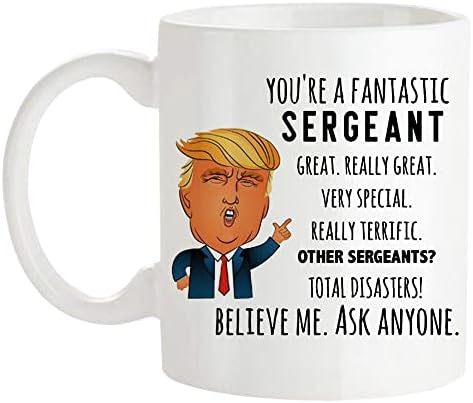 FoNhark - Funny Trump Sargento caneca, caneca de policial, caneca engraçada para policiais, caneca/xícara de café de 11 onças, branco