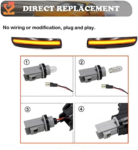 Conjunto de Kpalag de pisca-pisca de LED seqüencial, luzes laterais do espelho da vista traseira, lente fumada do conjunto