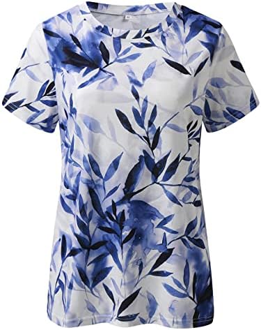 Adpan feminino diariamente folhas de verão impressão o Tampo de pescoço camisetas de manga curta camisas de treino casual camisetas femininas camisa casual leve