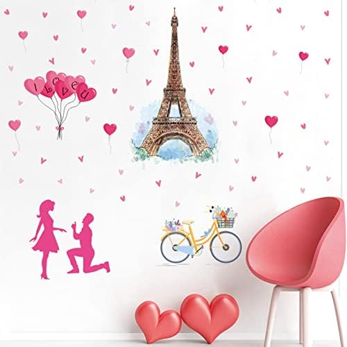 Adesivos de noivo de 90 dias adesivo de parede para o dia dos namorados, paris torre de bicicleta amantes de bicicleta adesiva de