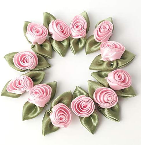 Micomon 15pcs Pink Mini Ribbon Arcos para artesanato Mini Roses para artesanato Apliques de ornamento artificial DIY DIY