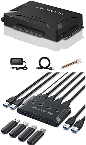 EYOOLD SATA IDE para USB Adaptador de disco rígido + seletor de comutação USB 3.0, 4 computadores compartilhando 4 dispositivos USB
