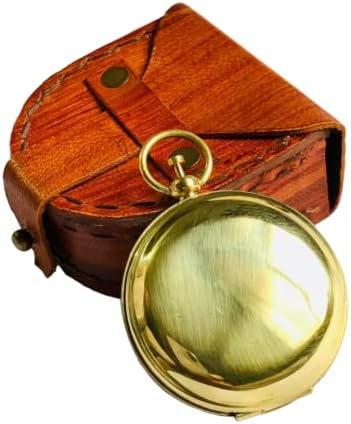 Bússola bronze madeirada náutica bússola de bolso empurrar a direção de estrela aberta com estojo de couro