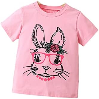 Meninas Blusa de verão Crianças Crianças meninas meninas da primavera Impressão de coelho de coelho de coelho de manga curta Camiseta