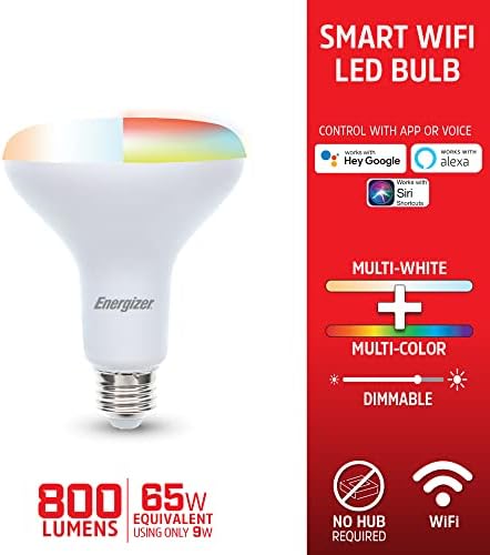 Energizer de 4 pacotes Smart LED Bulb Multi-Color e Multi-White, BR30, Google Assistant, Alexa, Siri, Connect App, 16.000.000