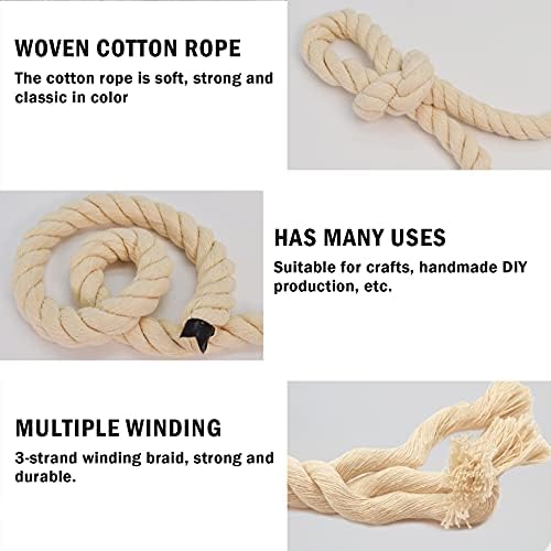 Corda de algodão natural 5/8 polegadas x 100 pés torcida corda de algodão macia para artesanato de decoração de casa, corda