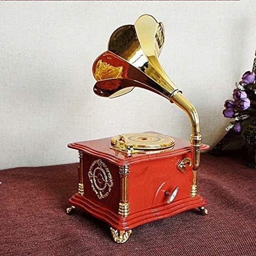 YLYAJY VINTAGE VINTAGE RED PHONOGRATO Caixa de joias da caixa de joias Caixa de música mecânica Mecânica Mecanismo Rotary Presente de casamento