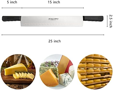 Faca de queijo de alça dupla de 15 polegadas Bolexino para charcutaria, lâmina de aço inoxidável de alto carbono com alças