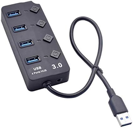 CuJux USB 3.0 Splitter de cubo 4 Porta de alta velocidade Adaptador de energia CA Individual liga/desliga para laptop PC