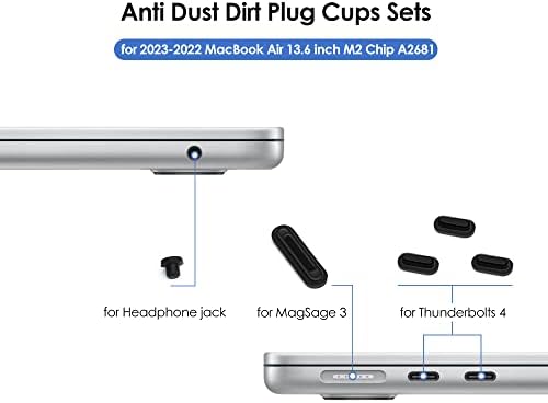 ProElife 7-PCS Anti-Dust Dirt Plug Cups Conjunto para 2023-2022 MacBook Air 13,6 polegadas M2 Chip A2681 Acessórios MacBook Air 13.6