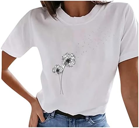 Teen Girls fofas camisetas impressas, tops for Women 2023 Summer Tshirts vintage Top Top saindo de manga curta Tees de pescoço