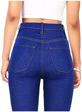 Andongnywell Women Cantura alta jeans skinny slim fiit calça jeans elástica calça com bolsos com zíper